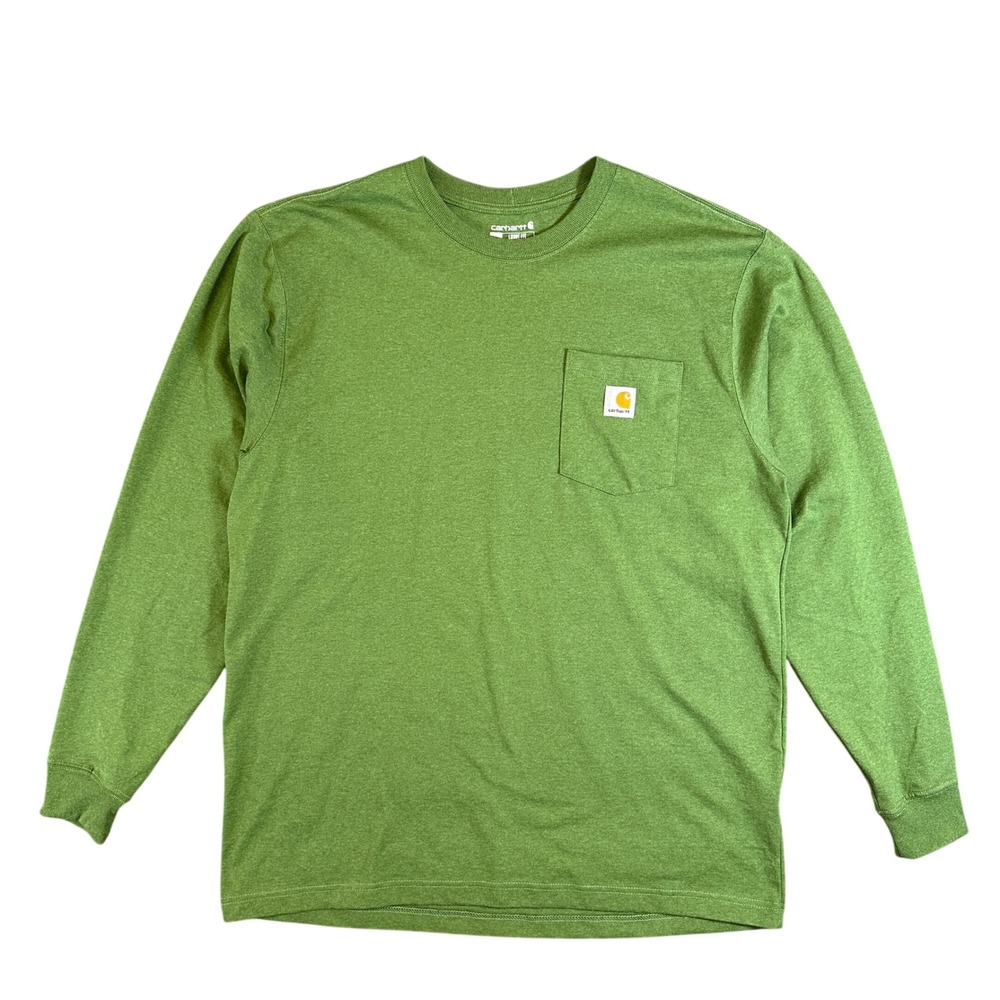 Carhartt Mens K126 Loose Fit Heavyweight Long Sleeve Pocket T-Shirt Green L